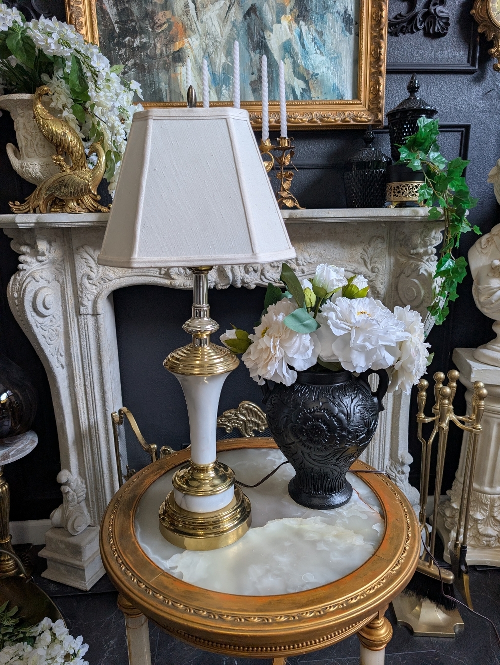 Vintage Hollywood Regency style Brass Marble Table Desk Lamp 28" x 11"